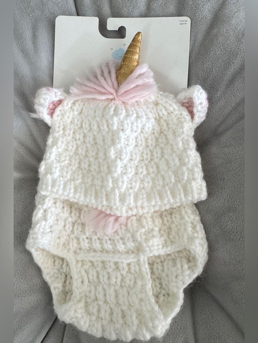 cloud island White Knit Unicorn Hat and Diaper Cover